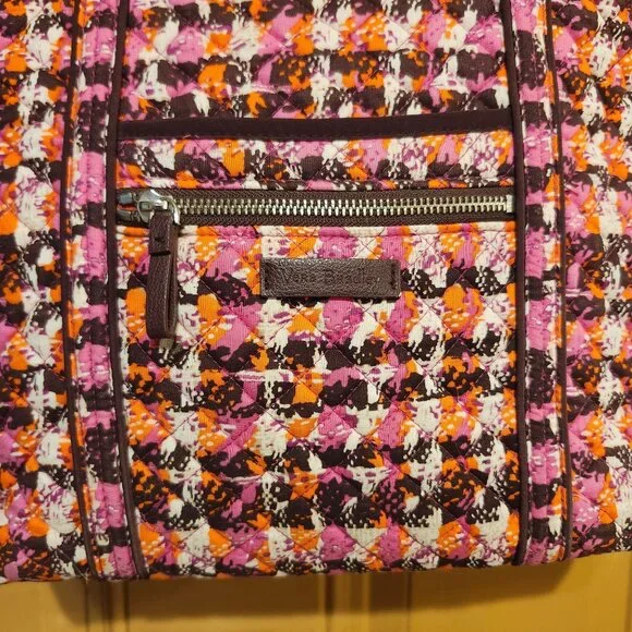 Vera Bradley Classic Tote Bag Houndstooth Tweeds Pink Orange Brown Quilted Retir - Picture 3 of 8